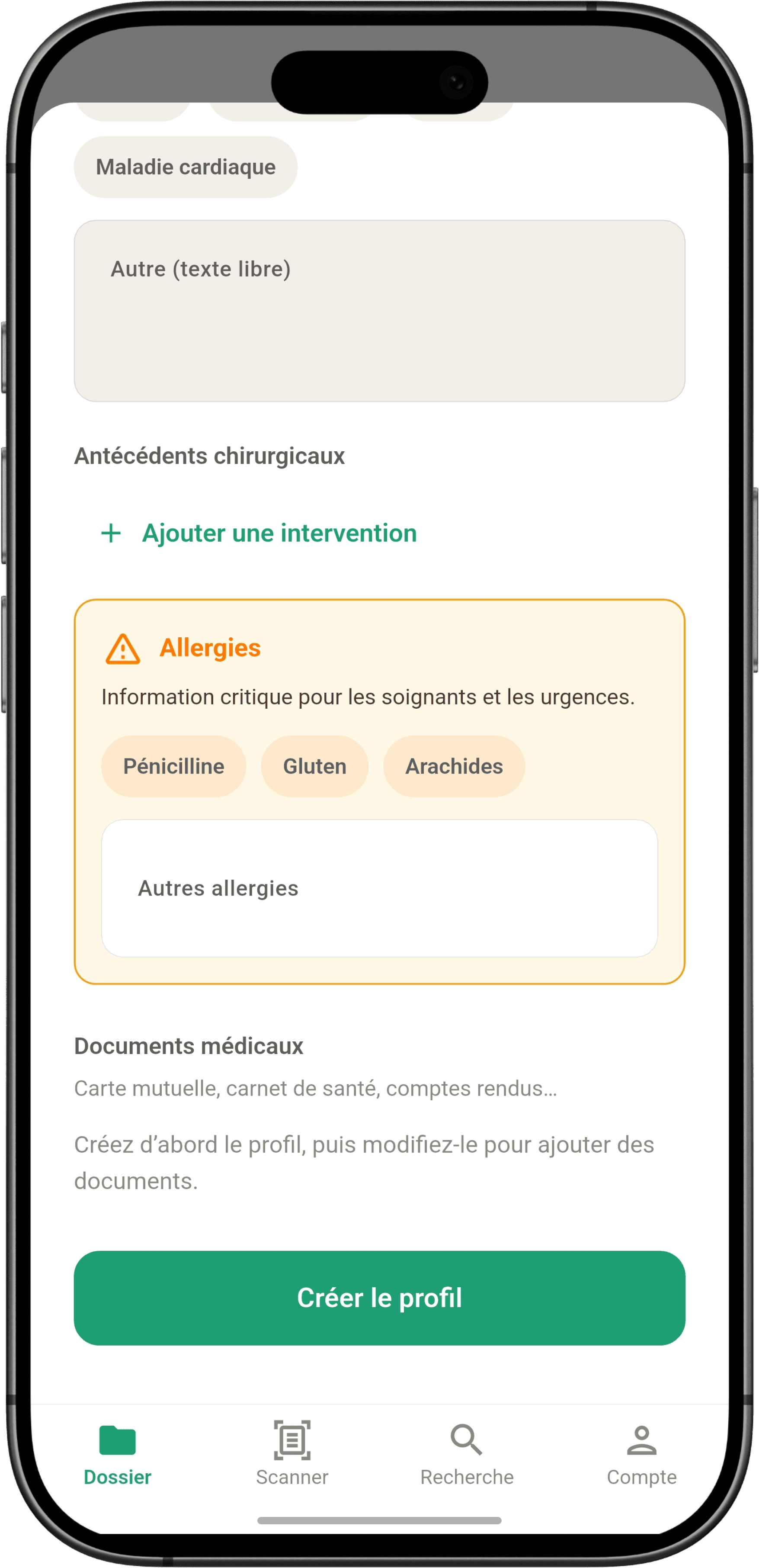 Ajoutez les infos médicales