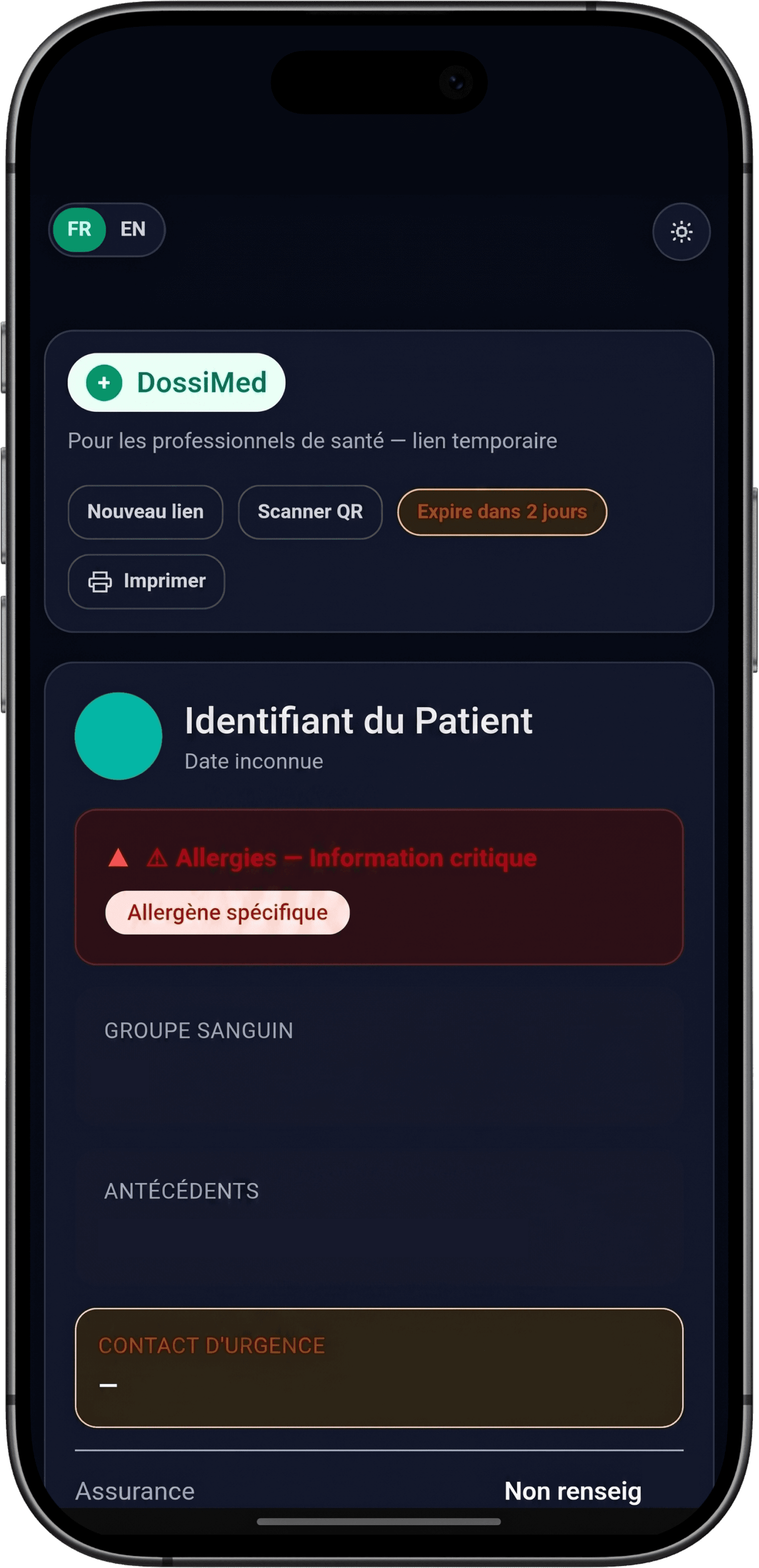 Médecin — vue web en lecture seule du dossier patient